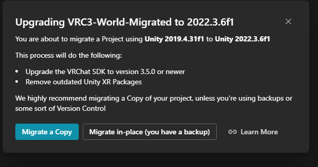 vrchat unity2022 アップデート